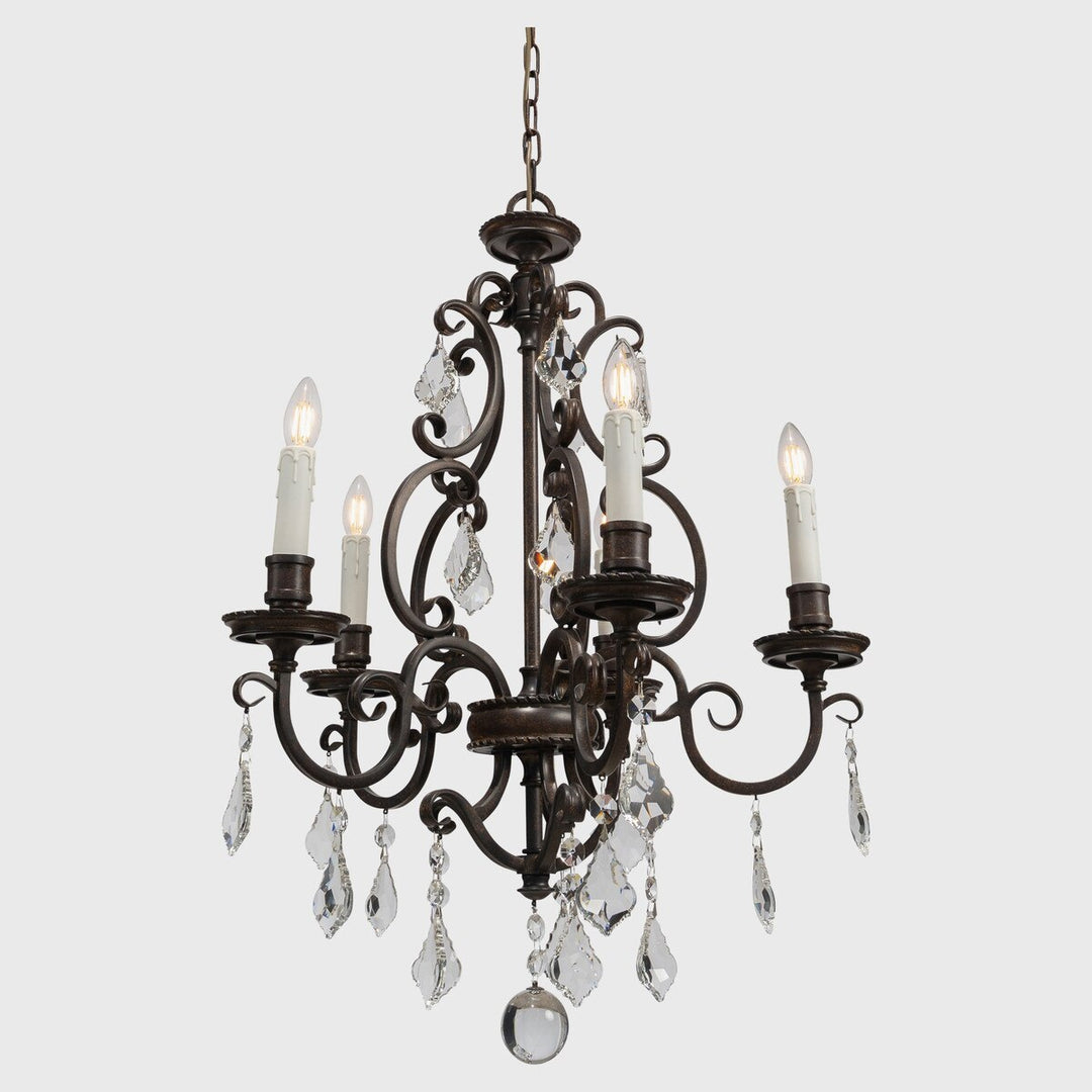 Louis 15th 5 Light Crystal Glass Chandelier Bronze White Candle Cover Pendant
