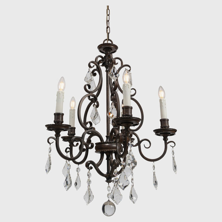 Louis 15th 5 Light Crystal Glass Chandelier Bronze White Candle Cover Pendant