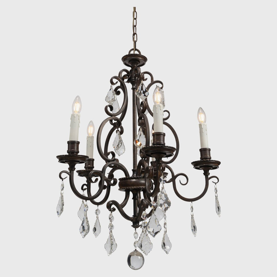 Louis 15th 5 Light Crystal Glass Chandelier Bronze White Candle Cover Pendant