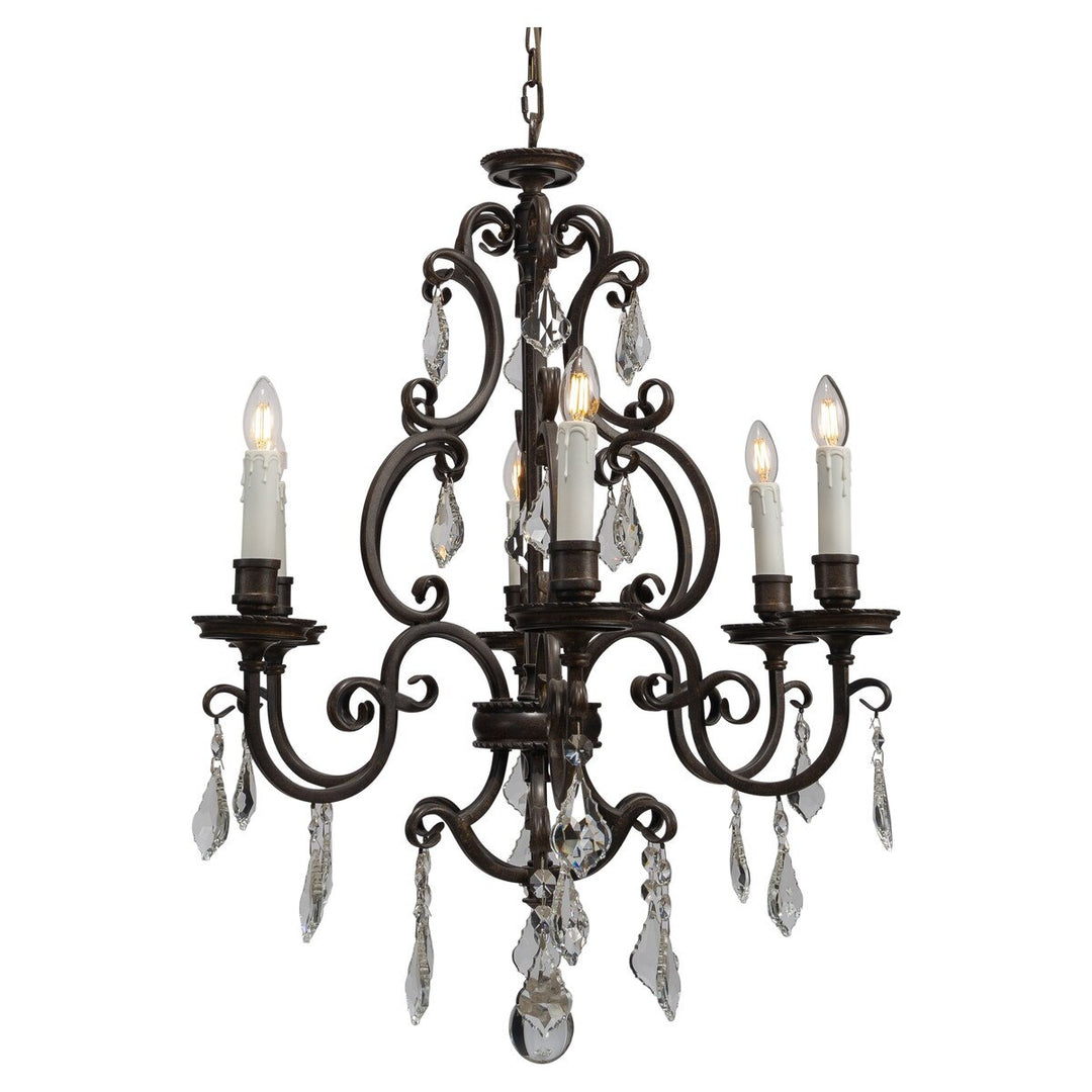 Louis 15th 6 Light Crystal Glass Chandelier Bronze White Candle Cover Pendant