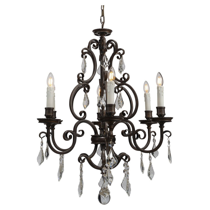 Louis 15th 6 Light Crystal Glass Chandelier Bronze White Candle Cover Pendant