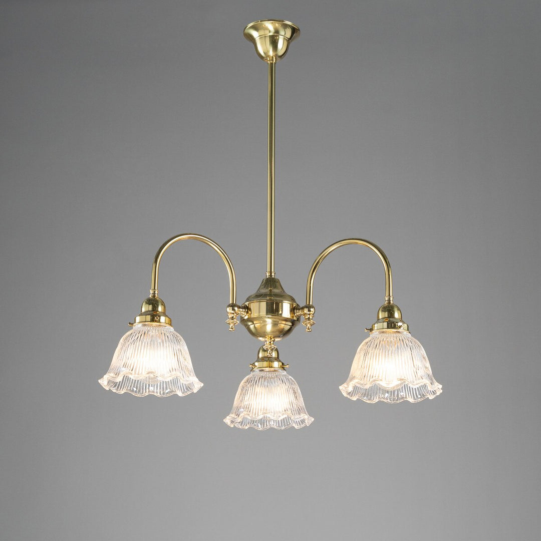 Luke 3 Light Pendant Arms Down With 8044 6" Hallophane Frost/Clear Shades
