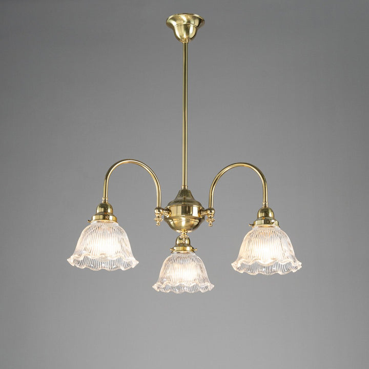 Luke 3 Light Pendant Arms Down With 8044 6" Hallophane Frost/Clear Shades