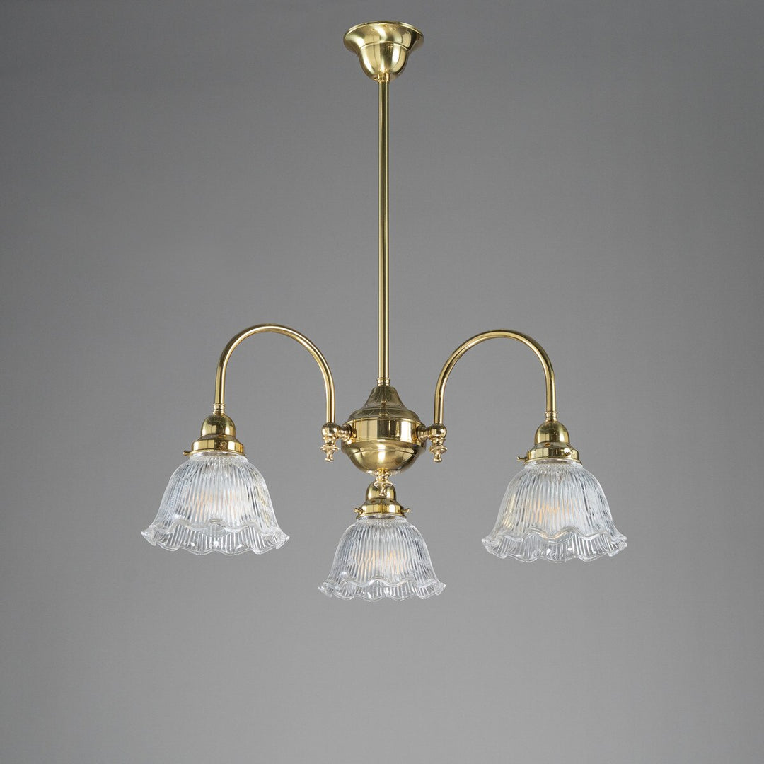 Luke 3 Light Pendant Arms Down With 8044 6" Hallophane Frost/Clear Shades