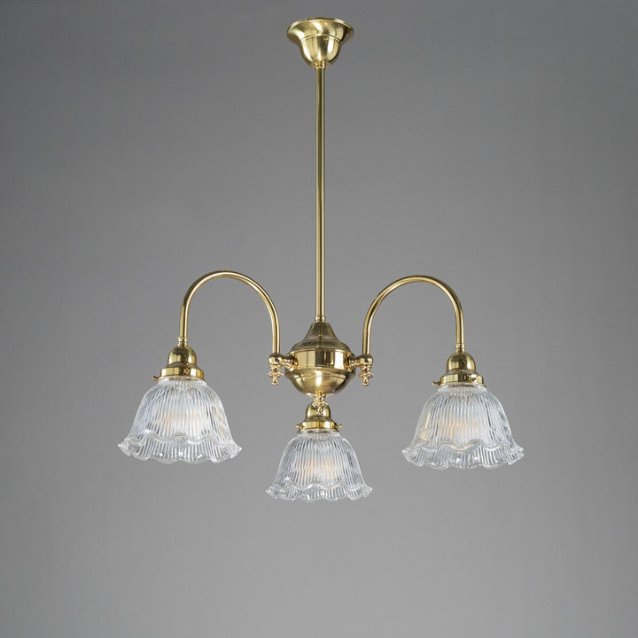Luke 3 Light Pendant Arms Down With 8044 6" Hallophane Frost/Clear Shades