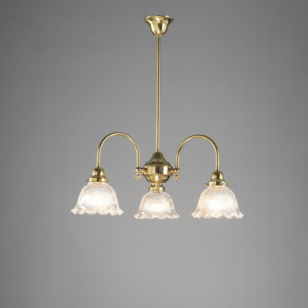 Luke 3 Light Pendant Arms Down With 8044 6" Hallophane Frost/Clear Shades