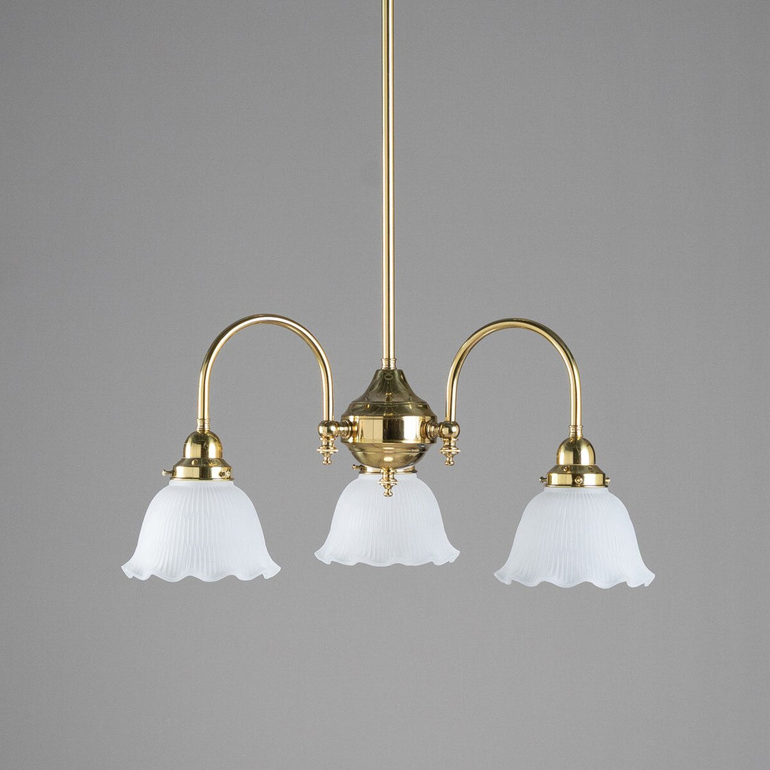 Luke 3 Light Pendant Arms Down With 8044 6" Hallophane Frost/Clear Shades