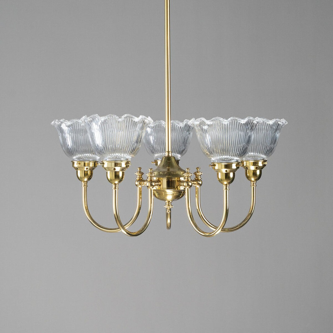 Luke 5 Light Pendant Arms Up With 8044 6" Hallophane Frost/Clear Shades
