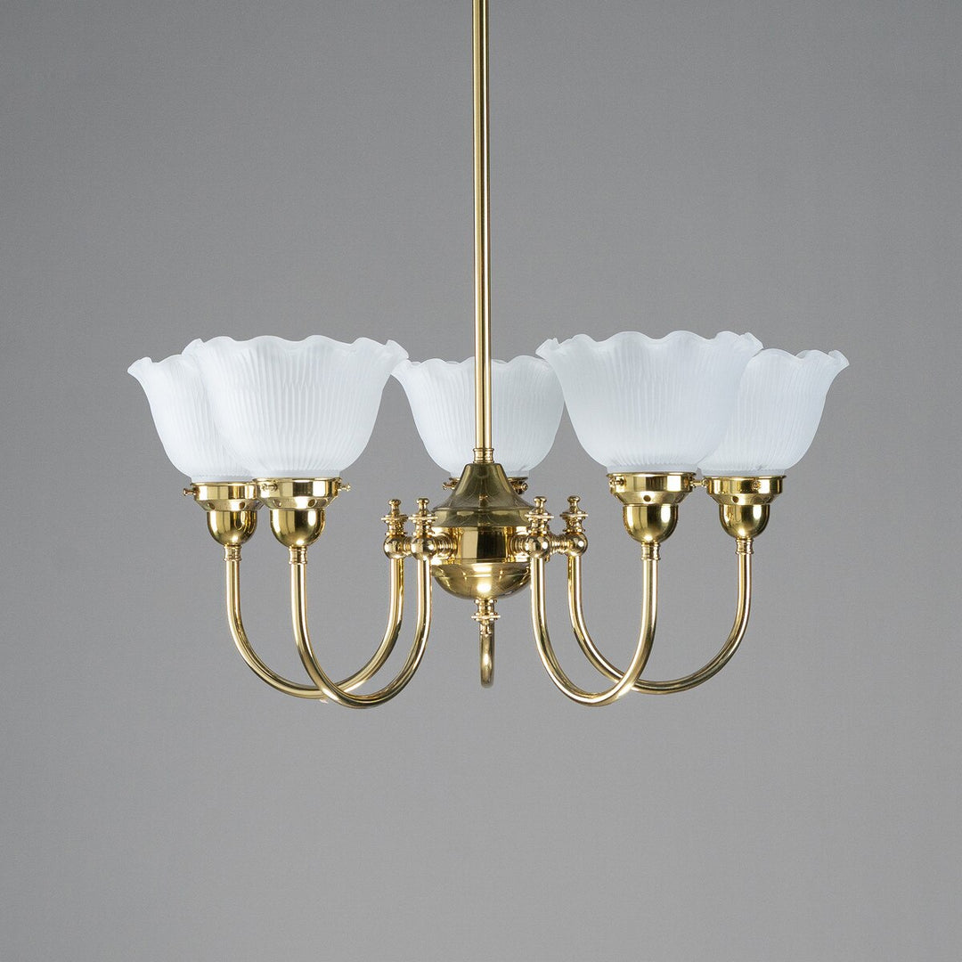 Luke 5 Light Pendant Arms Up With 8044 6" Hallophane Frost/Clear Shades