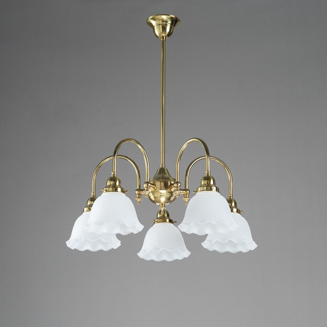 Luke 5 Light Pendant Arms Down With 8044 6" Hallophane Frost/Clear Shades