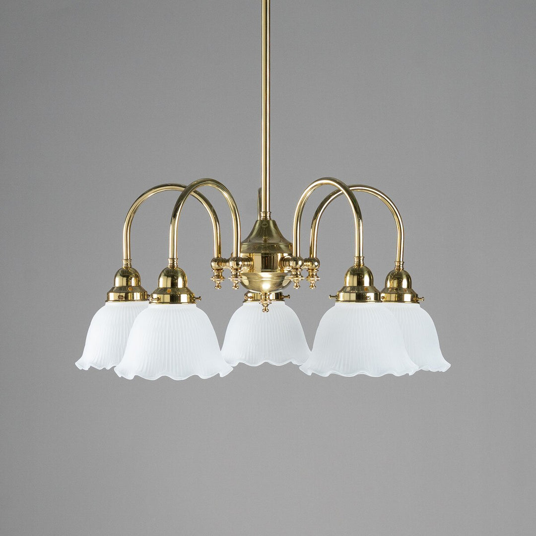 Luke 5 Light Pendant Arms Down With 8044 6" Hallophane Frost/Clear Shades