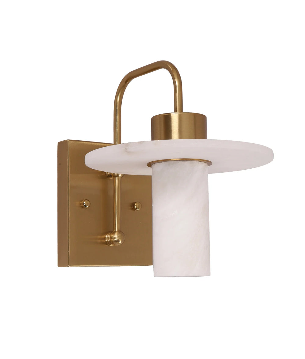 LUCERNA: Interior Cylinder Round Hat Alabaster Shade Brass Highlight Wall Light WALL LIGHT