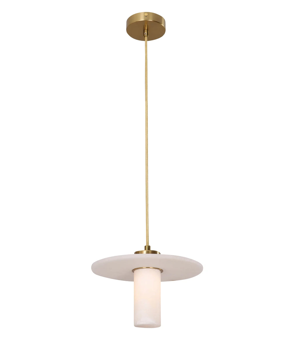 LUCERNA: Interior Cylinder Round Hat Alabaster Shade Brass Highlight Pendant Light pendant