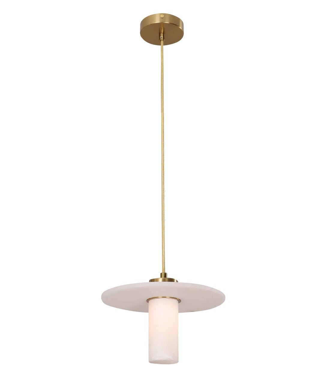 LUCERNA: Interior Cylinder Round Hat Alabaster Shade Brass Highlight Pendant Light pendant