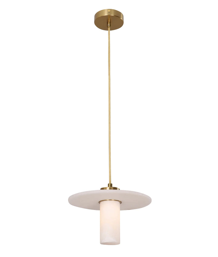 LUCERNA: Interior Cylinder Round Hat Alabaster Shade Brass Highlight Pendant Light pendant