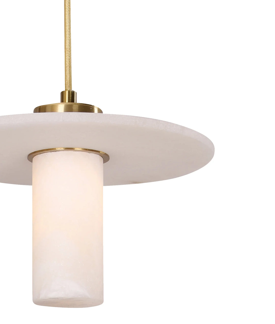 LUCERNA: Interior Cylinder Round Hat Alabaster Shade Brass Highlight Pendant Light pendant