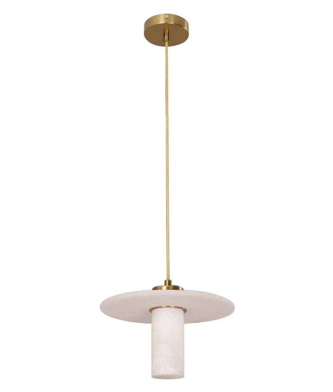 LUCERNA: Interior Cylinder Round Hat Alabaster Shade Brass Highlight Pendant Light pendant