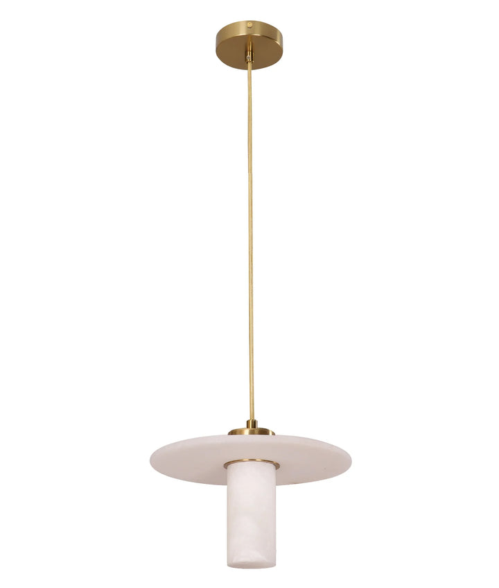 LUCERNA: Interior Cylinder Round Hat Alabaster Shade Brass Highlight Pendant Light pendant