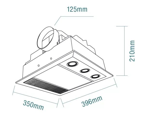 Martec Linear Mini 3-in-1 Bathroom Heater with 3 Heat Lamps, Exhaust Fan and LED Light