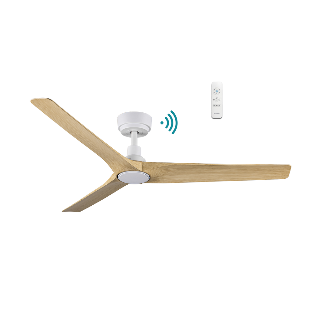Cordoba DC 52″ Smart Ceiling Fan With WIFI Remote Control Matte white with Oak Ceiling Fan