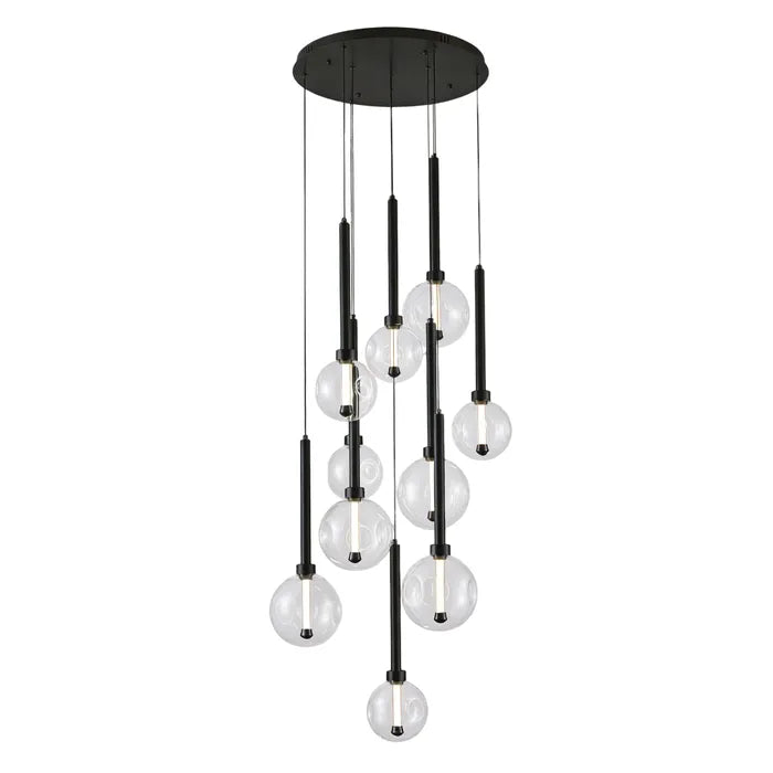 Meteor 10 Light Pendant - Round Black Pendant