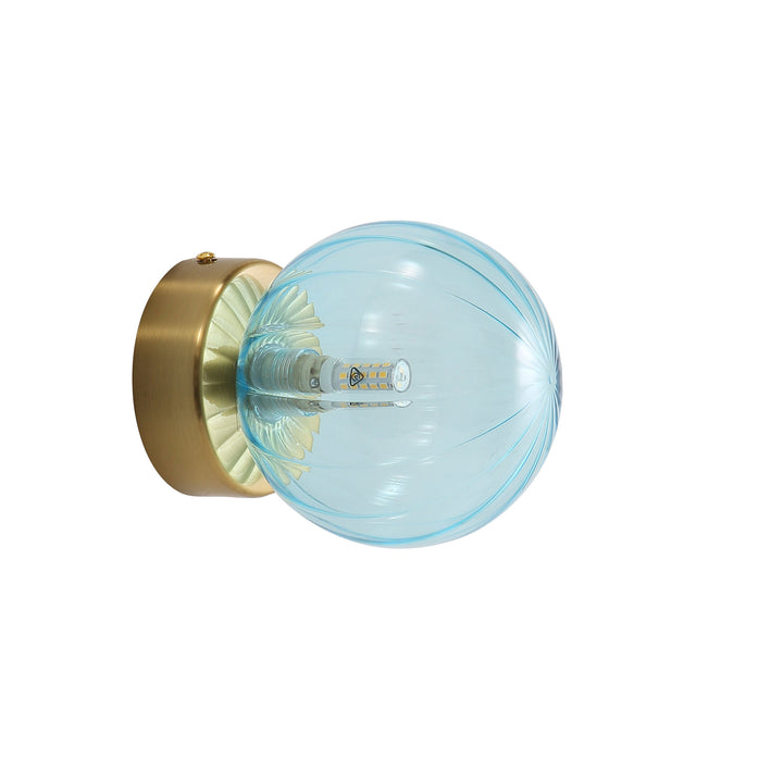 JUNI G9 IP44 Ribbed Optic Glass Wall Light Blue WALL LIGHT