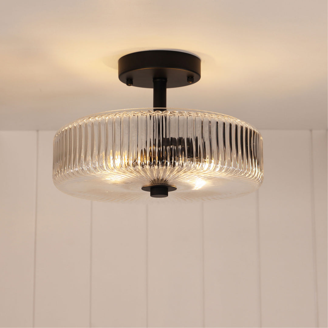 WORTH BLACK/Satin Brass Ribbed Glass CTC Pendant