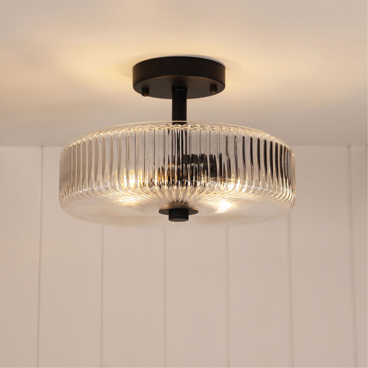WORTH BLACK/Satin Brass Ribbed Glass CTC Pendant