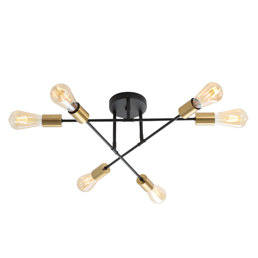 MUNA.6 BLACK/White+ SATIN BRASS 6 Light Close-To-Ceiling Black with Brass Ceiling light