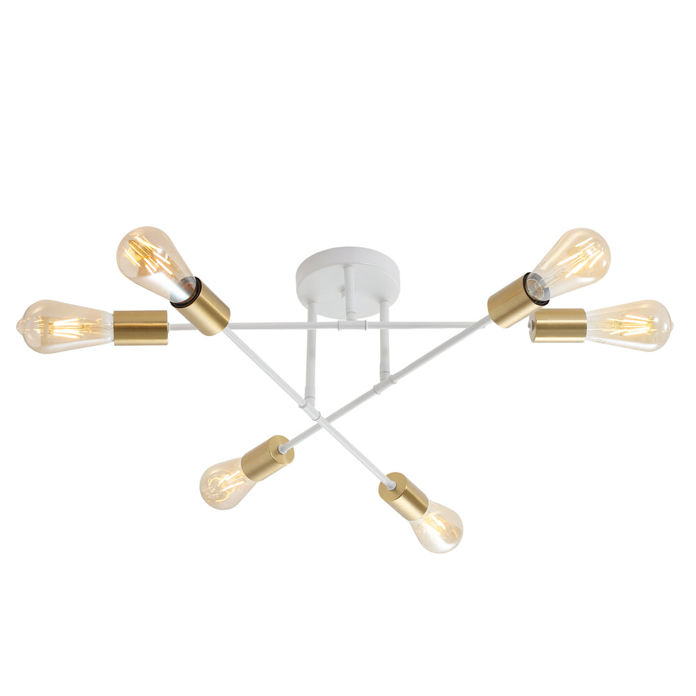 MUNA.6 BLACK/White+ SATIN BRASS 6 Light Close-To-Ceiling White with Brass Ceiling light