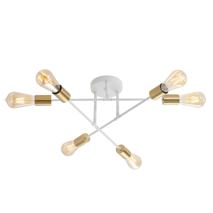 MUNA.6 BLACK/White+ SATIN BRASS 6 Light Close-To-Ceiling White with Brass Ceiling light