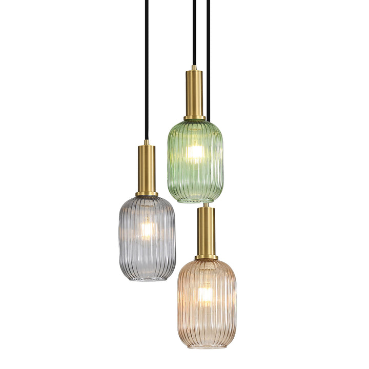 LUXE TRILIGHT 3lt Ribbed Glass Pendant