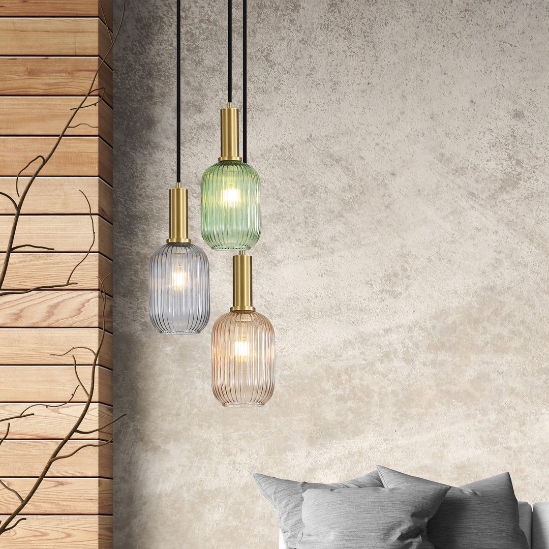 LUXE TRILIGHT 3lt Ribbed Glass Pendant