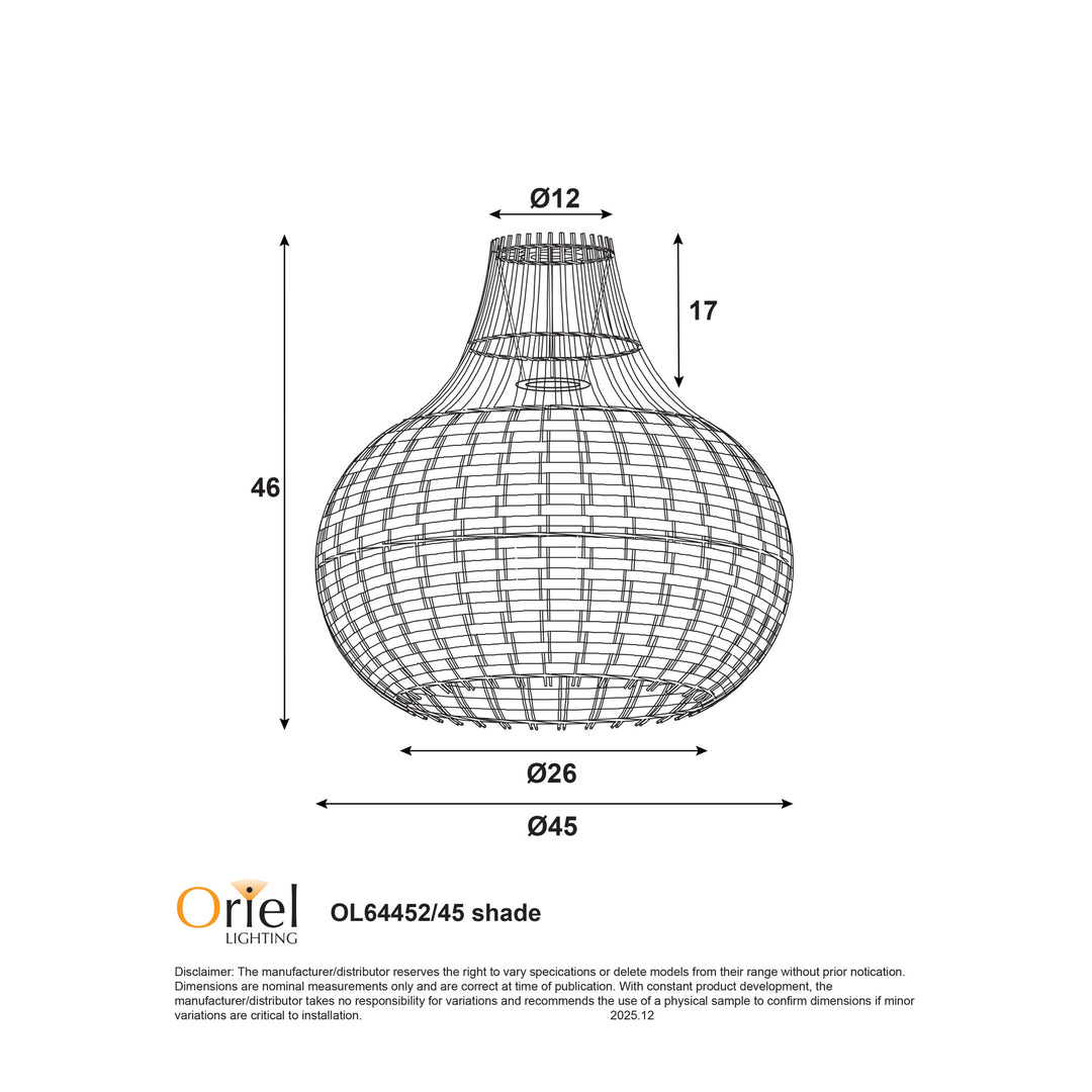 PALU SHADE 45cm Cane Pendant Shade only Pendant