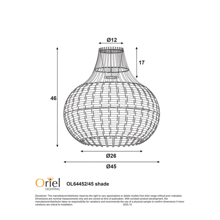 PALU SHADE 45cm Cane Pendant Shade only Pendant