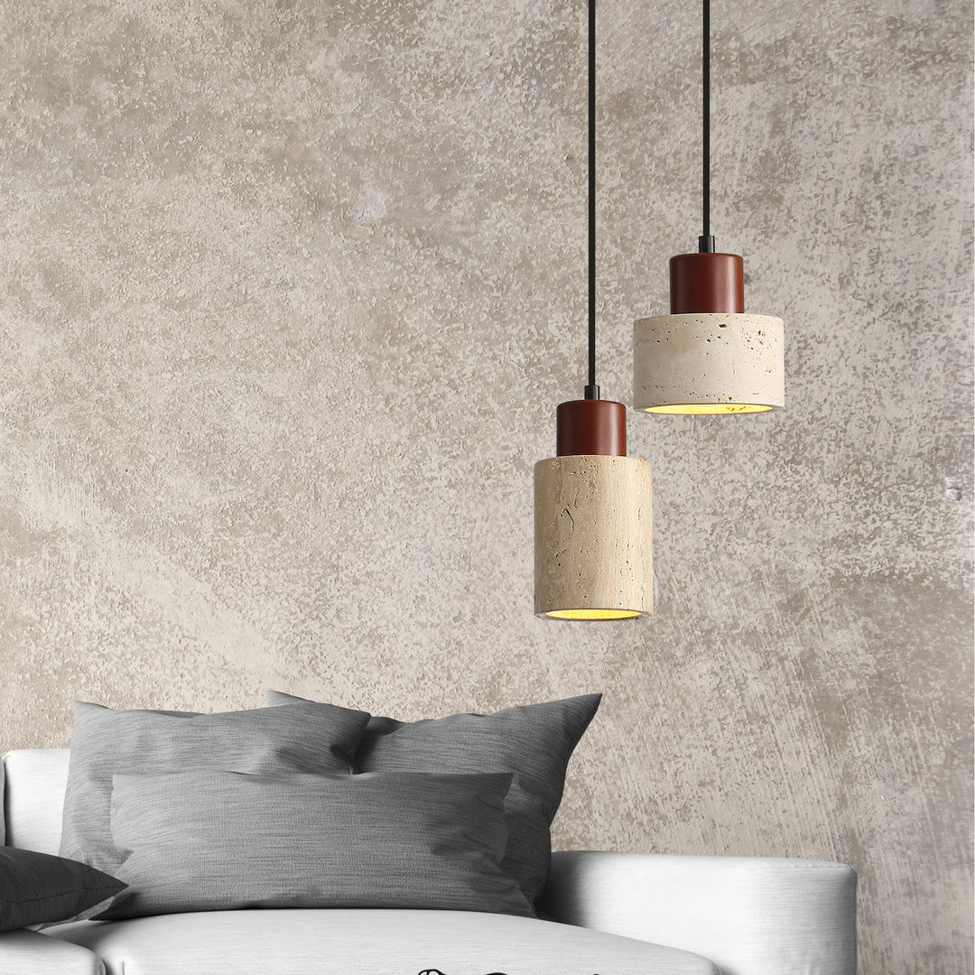 TIBUR.120/ 100 Travertine and Wood Pendant