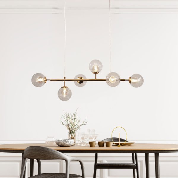 VOLLI.6 SATIN BRASS - 6 Light Optic Glass Pendant