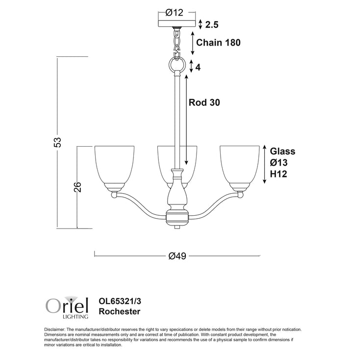 ROCHESTER 3LT Traditional Glass Pendant