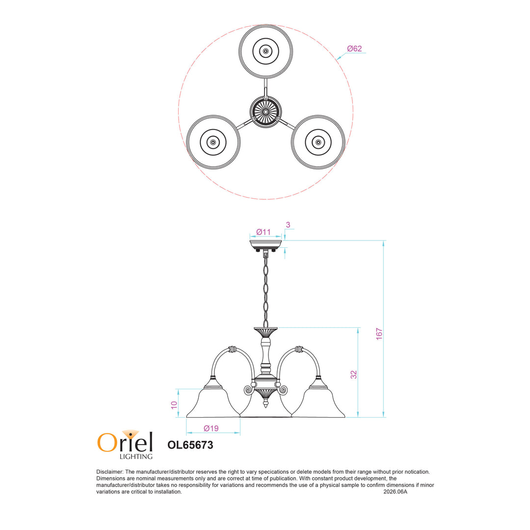 WOODGATE 3P Classic 3-light Pendant