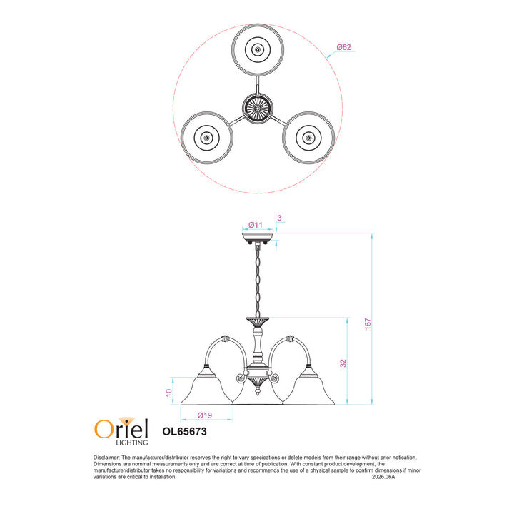 WOODGATE 3P Classic 3-light Pendant