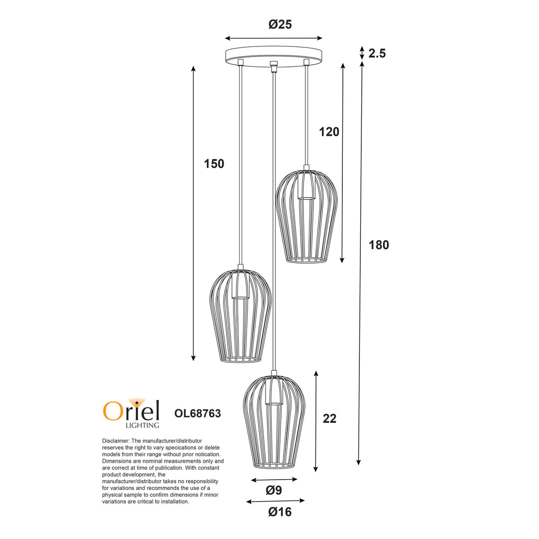 OLAM 3LT OLAM TRILIGHT 3 LIGHT DROPPER BLACK