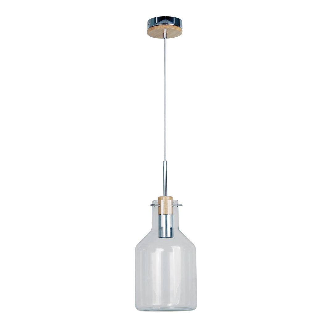 HOLBECK Scandi Clear Glass and Timber Pendant