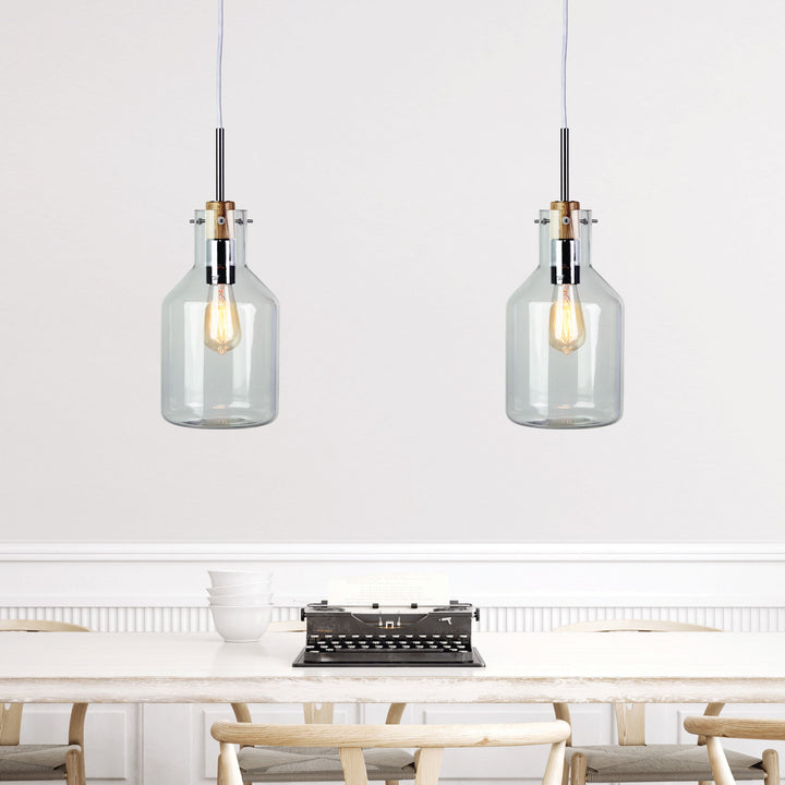 HOLBECK Scandi Clear Glass and Timber Pendant