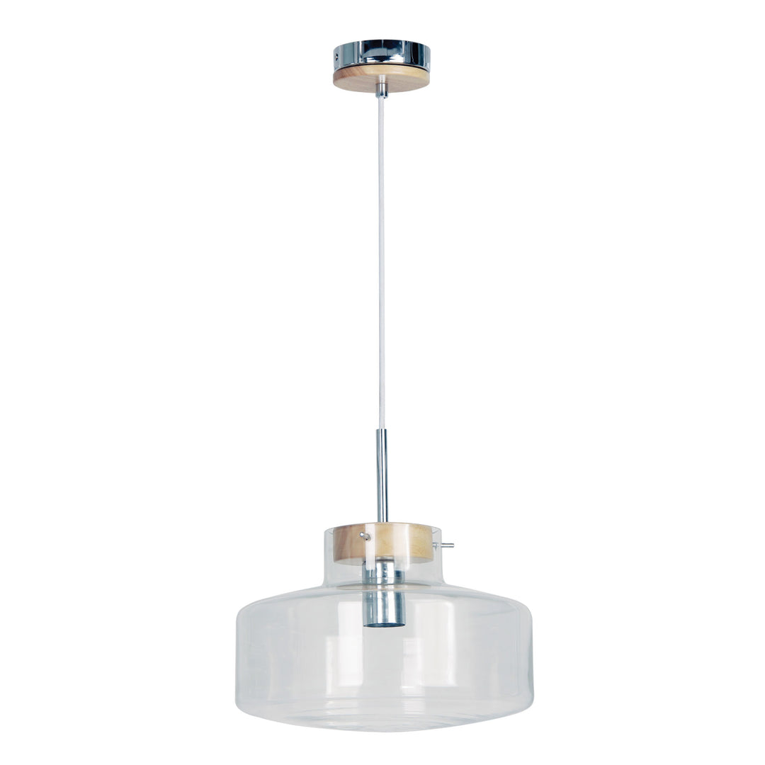 HOLBECK Scandi Clear Glass and Timber Pendant