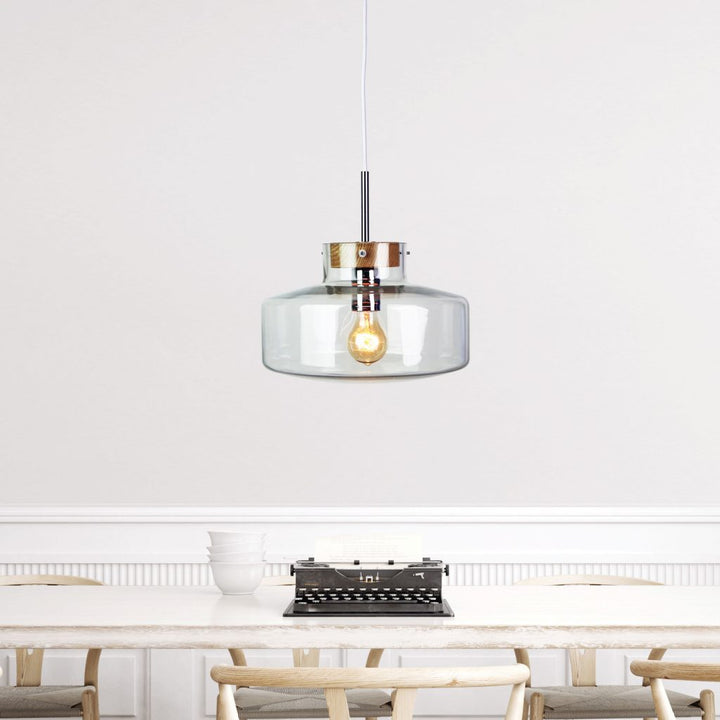 HOLBECK Scandi Clear Glass and Timber Pendant