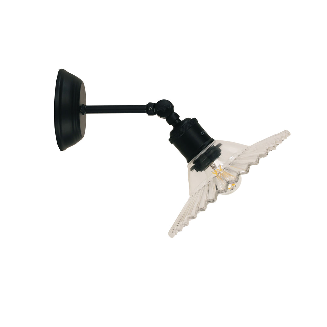 CROYDON CLEAR / BLACK Clear Pleated Glass Wall Light
