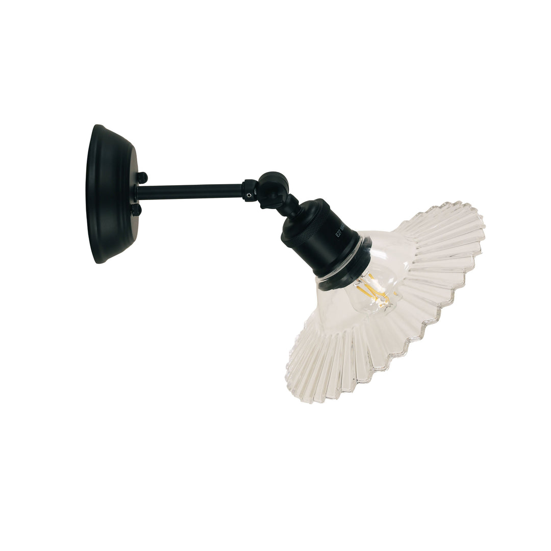 CROYDON CLEAR / BLACK Clear Pleated Glass Wall Light