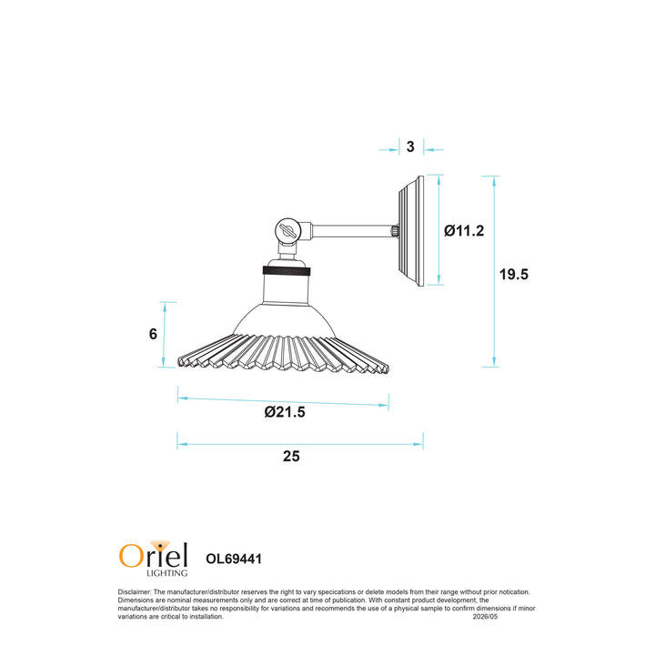 CROYDON CLEAR / BLACK Clear Pleated Glass Wall Light