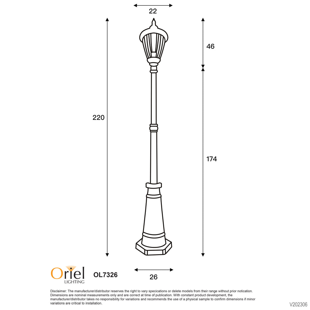 NEWARK TOP and POST Traditional Outdoor 220cm Post Light Post Light