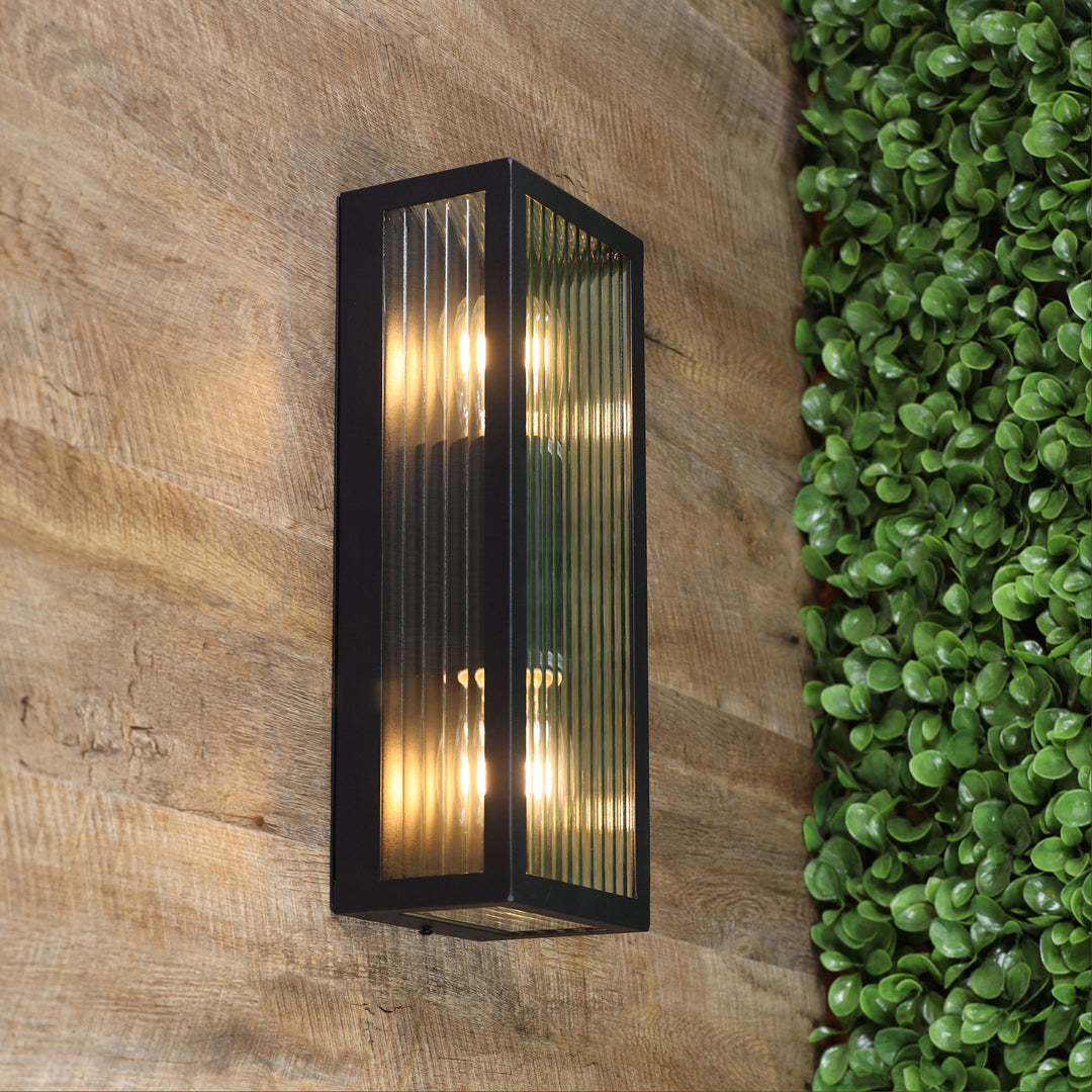 CHICAGO TWIN Clear Ribbed Glass Decorative Outdoor Wall Light WALL LIGHT